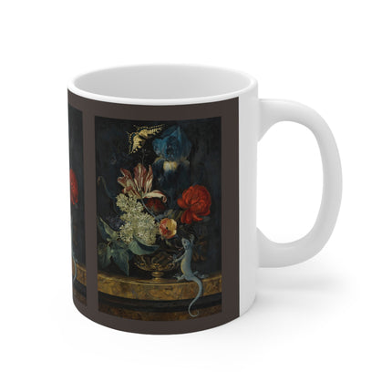 A Still Life with Tulips and Other Flowers in a Vase on a Marble Ledge by Willem van Aelst Ceramic Mug 11oz