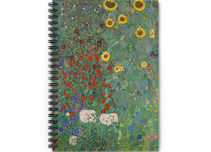 Farm Garden with Sunflowers by Gustav Klimt Spiral Notebook - Ruled Line