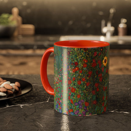 Farm Garden with Sunflowers by Gustav Klimt Colorful Mugs (11oz, 15oz)