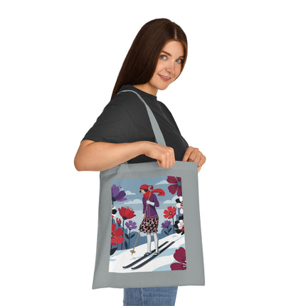 🎿🌺 The Winter Flower Skier Cotton Tote Bag – Art Deco Winter Fantasy