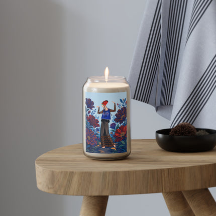 🌺💙 The Sapphire Garden Dancer Scented Soy Candle – Art Deco Floral Whimsy