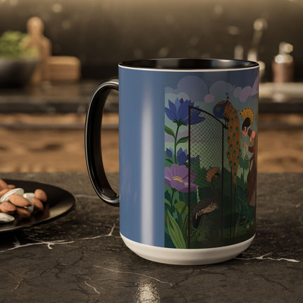 The Lady And The Enchanted Heron Colorful Mugs – Art Deco Botanical Elegance