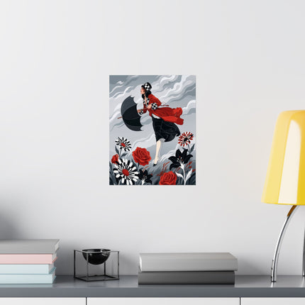 ☂️🌹 The Lady Of The Wild Wind Matte Vertical Poster – Art Deco Stormy Elegance