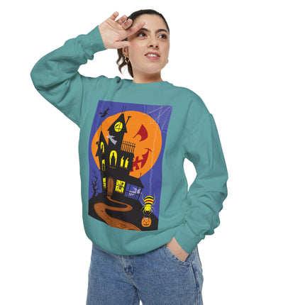 Halloween Night at the Haunted House Unisex Garment-Dyed Sweatshirt