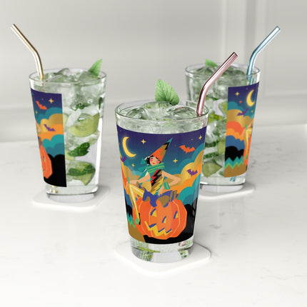 🌙🎃 The Witch Of Crescent Moon Pumpkin Glass, 16oz – Colorful Halloween Charm
