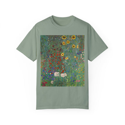 Farm Garden with Sunflowers by Gustav Klimt Unisex Garment-Dyed T-shirt