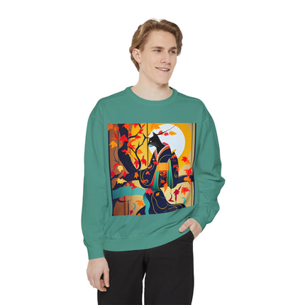 Black Cat in Kimono Unisex Garment-Dyed Sweatshirt