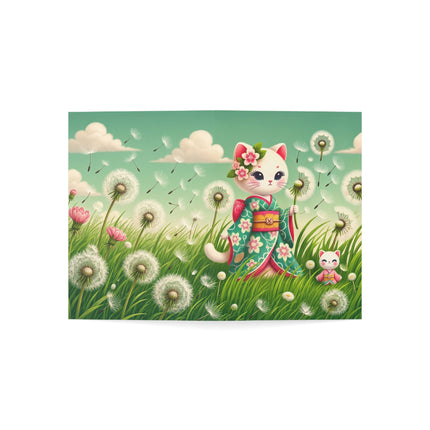 🌸🌬️ The Dandelion Wishes Kitten Greeting Card – Whimsical Floral Meadow