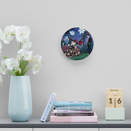 🌹🪞 The Lady Of The Midnight Garden Vanity Acrylic Wall Clock – Art Deco Floral Romance