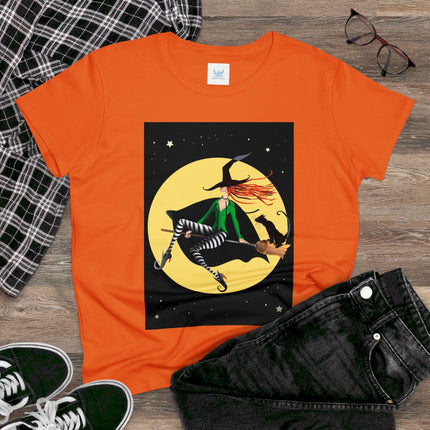 A Witch’s Moonlit Flight Women's Midweight Cotton Tee