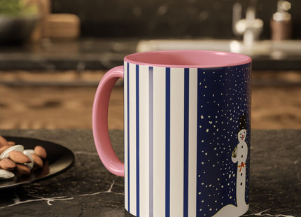Snowman in Falling Snow Colorful Mugs (11oz, 15oz)