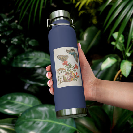 Blue Butterflies and Pomegranate by Maria Sibylla Merian Copper Vacuum Insulated Bottle, 22oz