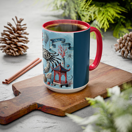 Spotted Crab & Pagoda Colorful Mug – Mystical Ocean & Asian Harmony