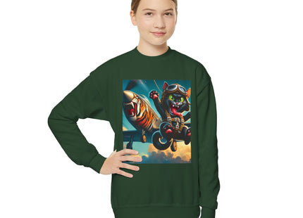 Parachuting Cat Commando Youth Crewneck Sweatshirt