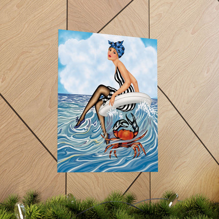 🌊🎀 The Lady Of The Seaside Adventure Matte Vertical Poster – Art Deco Coastal Whimsy