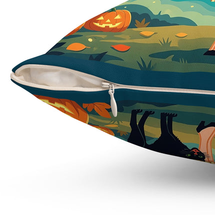 🦇🎃 The Witch Of Batwing Pumpkin Hollow Square Pillow – Moonlit Halloween Char