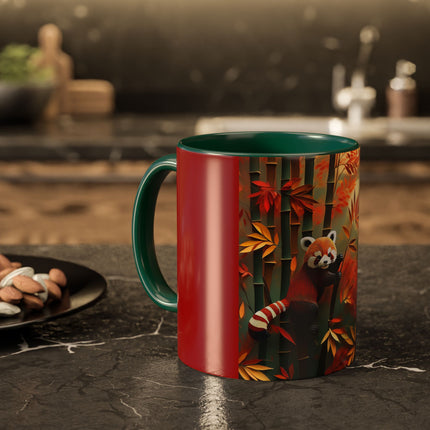 Red Panda at an Autumn Bamboo Grove Colorful Mugs (11oz, 15oz)