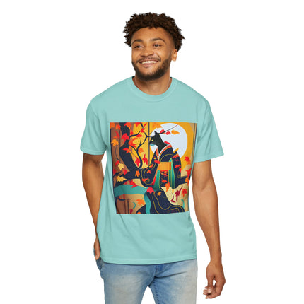 Black Cat in Kimono Unisex Garment-Dyed T-shirt