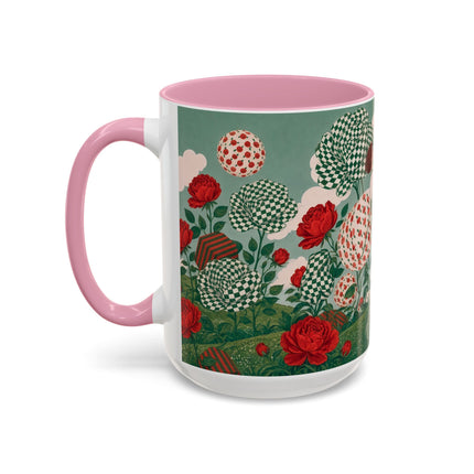 🌹💚 The Scarlet Rose Checkerboard Garden Colorful Mug – Art Deco Floral Whimsy