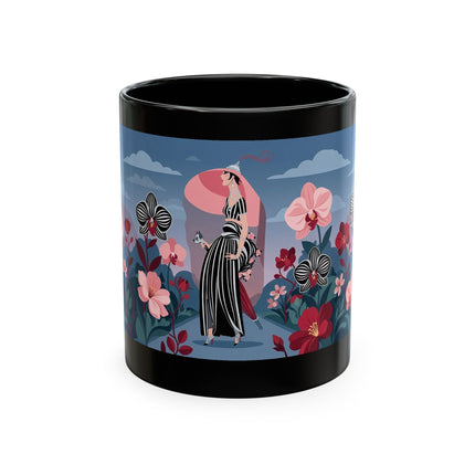 🖤🌸 The Lady Of The Striped Orchid Garden Ceramic Mug – Art Deco Fashion Elegance
