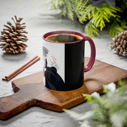 The Lady of Silver Umbrellas Colorful Mug (11oz, 15oz) – Art Deco Mystery, Elegant Fashion & Silver Dreamscape