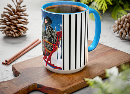 Elegant Winter Woman in Sleigh Colorful Mugs (11oz, 15oz)
