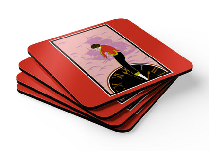 Woman Waiting for her Beloved at 1:59 by Kobayashi Kaichi Corkwood Coaster Set