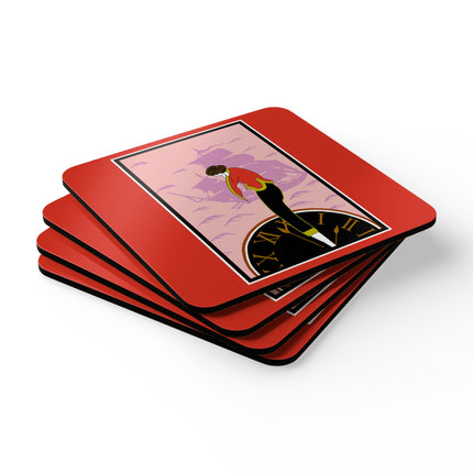 Woman Waiting for her Beloved at 1:59 by Kobayashi Kaichi Corkwood Coaster Set