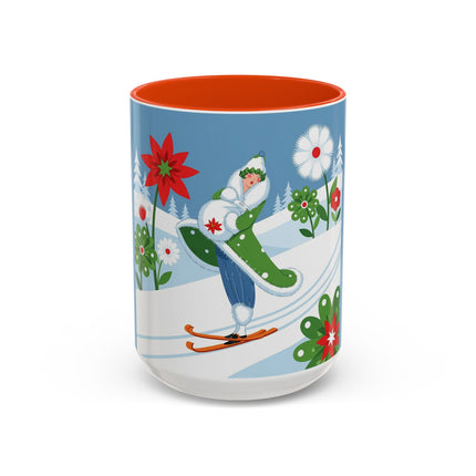 🎿❄️ The Winter Garden Skier Colorful Mug – Whimsical Holiday Fantasy