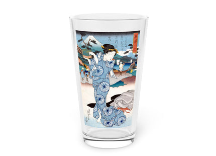 Japanese Woman Woodblock Print by Keisai Eisen Glass, 16oz