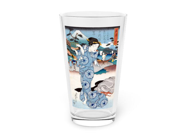 Japanese Woman Woodblock Print by Keisai Eisen Glass, 16oz