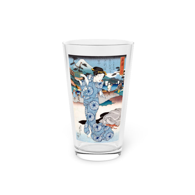 Japanese Woman Woodblock Print by Keisai Eisen Glass, 16oz