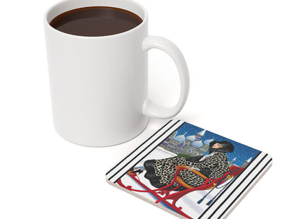Elegant Winter Woman in Sleigh Cork Back Coaster