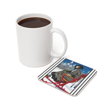 Elegant Winter Woman in Sleigh Cork Back Coaster