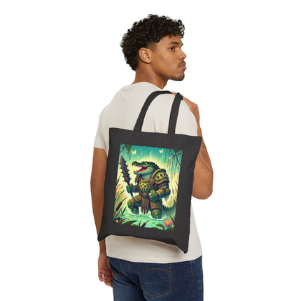 The Swamp Tyrant Cotton Canvas Tote Bag – Primal Power & Bog Dominion