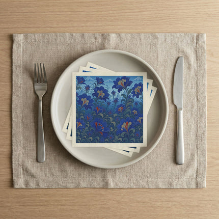 💙🌿 The Sapphire Blue Enchanted Blossom Garden Napkins – Elegant Botanical Floral Art