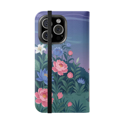 🐦🌸 The Lady And The Golden Bird Flip Case – Art Deco Floral Reverie