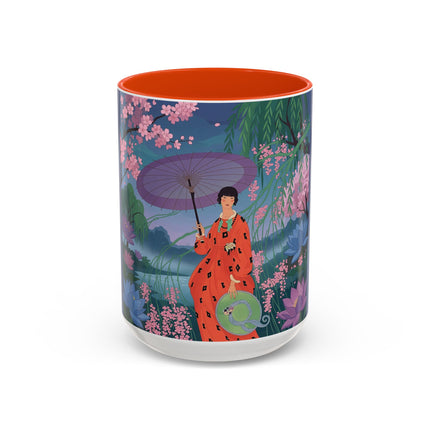 The Lady Of The Cherry Blossoms Colorful Mugs – Art Deco Spring Elegance