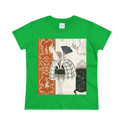 🪭🖤 The Lady With The Black Fan Cotton Tee – Art Deco Fashion Illustration