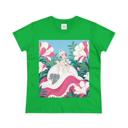 🌸🐘 The Pink Blossom Companion Cotton Tee – Art Deco Floral Whimsy