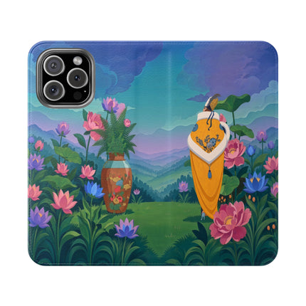 🌸🏔️ The Lady Of The Lotus Valley Flip Case – Art Deco Botanical Reverie