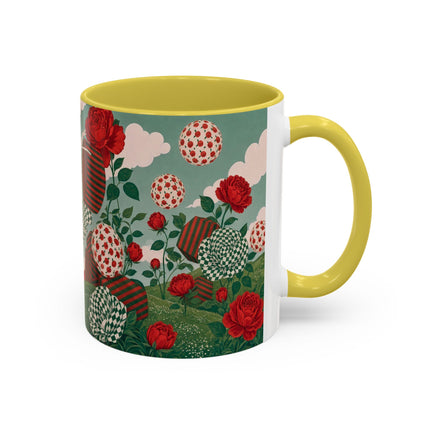🌹💚 The Scarlet Rose Checkerboard Garden Colorful Mug – Art Deco Floral Whimsy