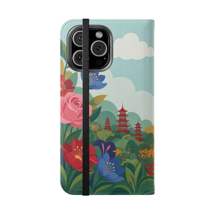 🌸🏯 The Lady Of The Pagoda Garden Flip Case – Art Deco Floral Fantasy