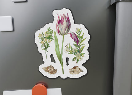 Tulip, Branches of Myrtle, and Shells by Maria Sibylla Merian Die-Cut Magnets (5 Sizes)
