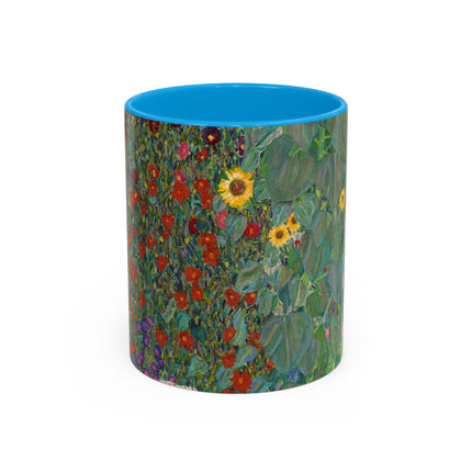 Farm Garden with Sunflowers by Gustav Klimt Colorful Mugs (11oz, 15oz)