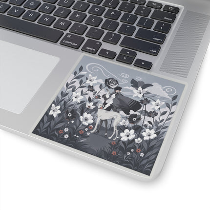 🖤🌸 The Greyhound Floral Promenade Kiss-Cut Stickers – Art Deco Monochrome Fashion