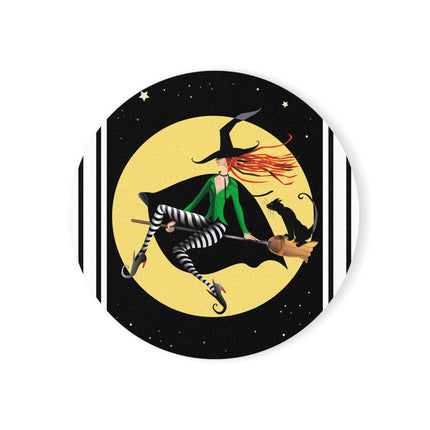 A Witch’s Moonlit Flight Cork Back Coaster