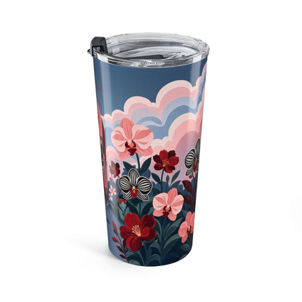 🌸🖤 The Striped Orchid Promenade Tumbler, 20oz – Art Deco Floral Fashion