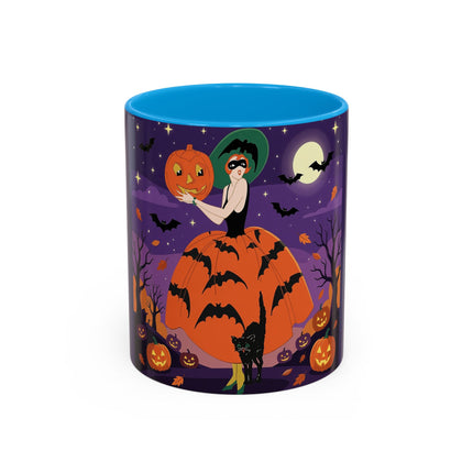 🎃🌕 The Pumpkin Moon Enchantress Colorful Mug – Elegant Halloween Masquerade