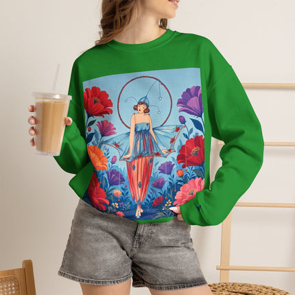 🎪🌺 The Flower Garden Harlequin Crewneck Sweatshirt – Art Deco Fashion Whimsy